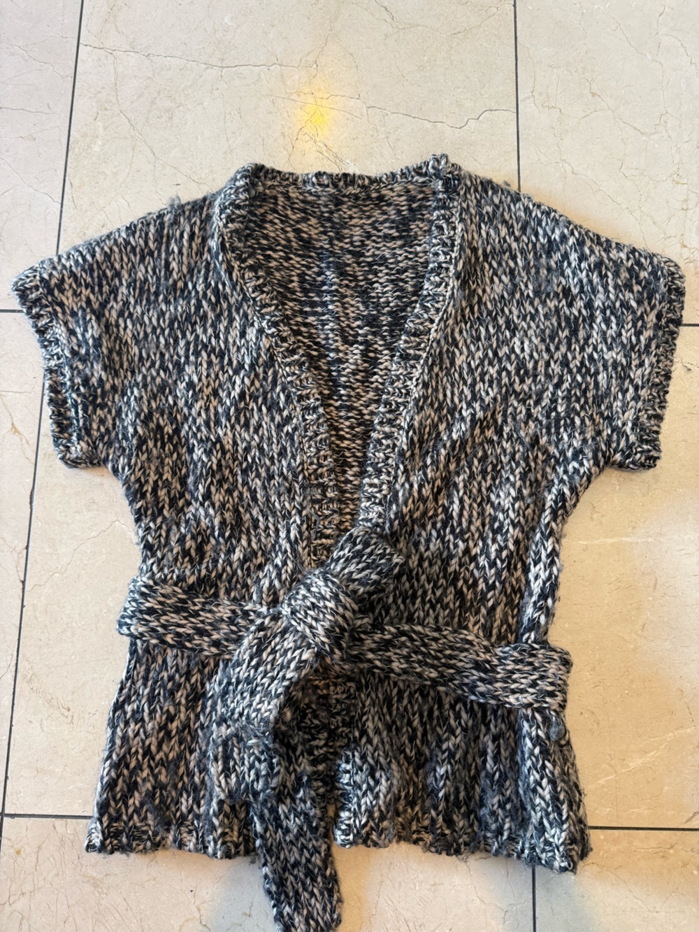 DVF Marled Knit Belted Women’s Sweater - Black & White